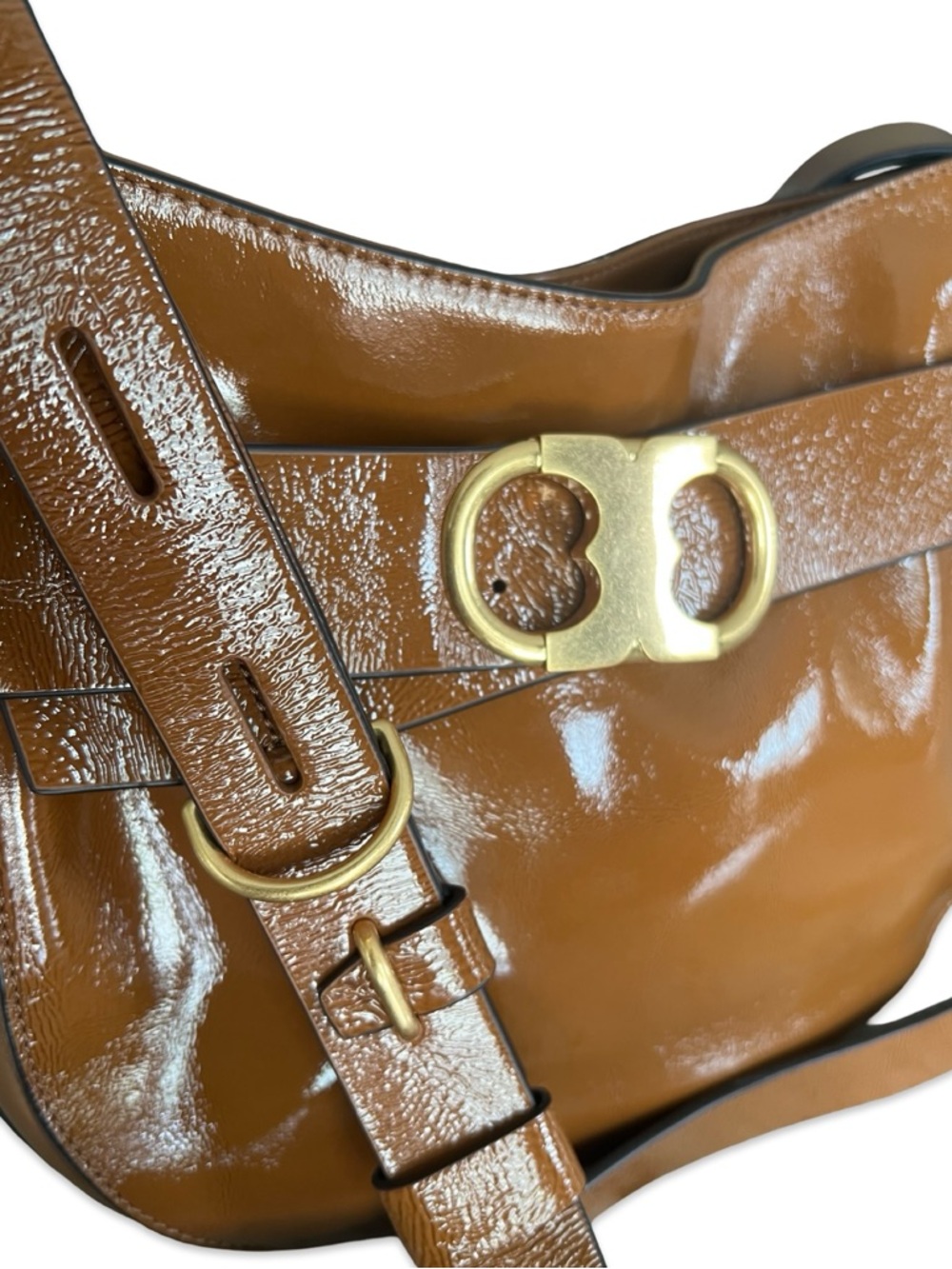 Tory Burch Gemini Link Patent Leather Cross Body in Umber NEW - Picture 7 of 14